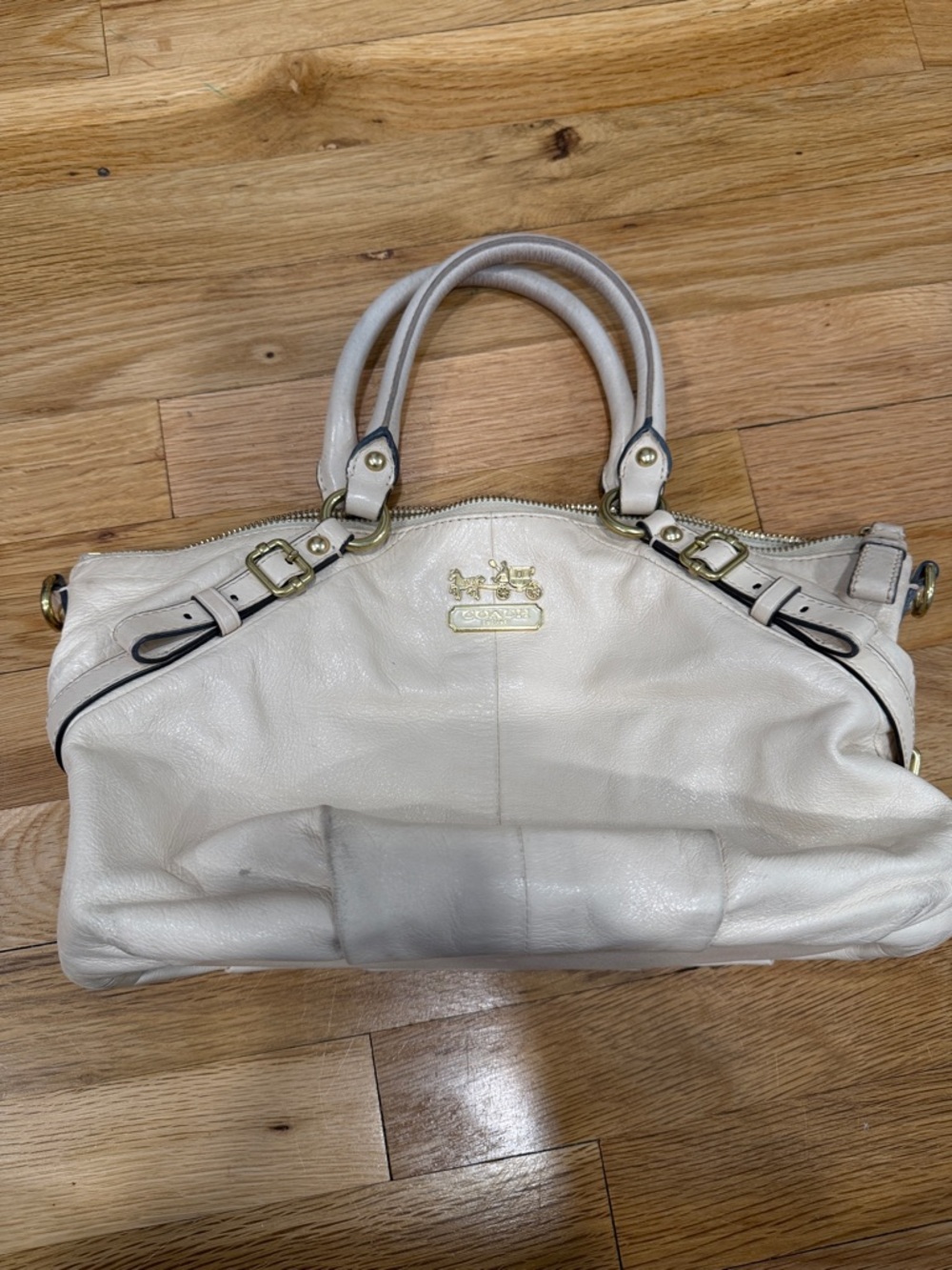 Coach Cream Pebbled Leather Satchel with Gold Hardware